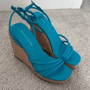 Marc Fisher Zeki Blue Strappy Twisted Rope Platform Wedge Sandals - Size 7